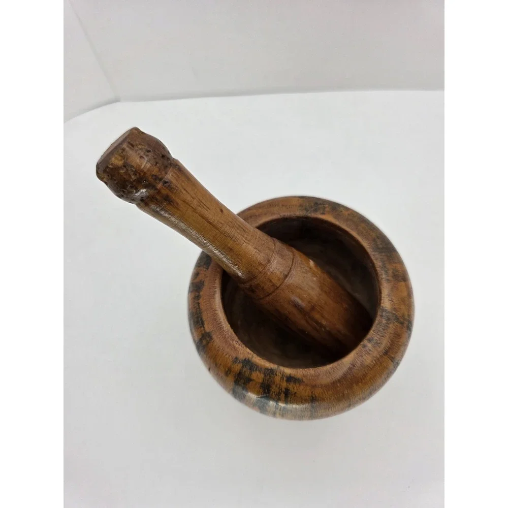 VTG Hand Carved Wooden Mortar Pestle Rustic Primitive Farmhouse‎ Kitchen Decor